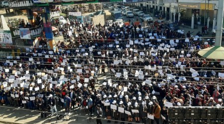 At the ‘Peoples’ Rally’ in Kohima. (Express photo)