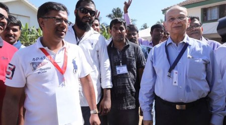 Pratapsing Rane (R) and his son Vishwajit Rane (L). (Express Photo by Nirmal Harindran/File)