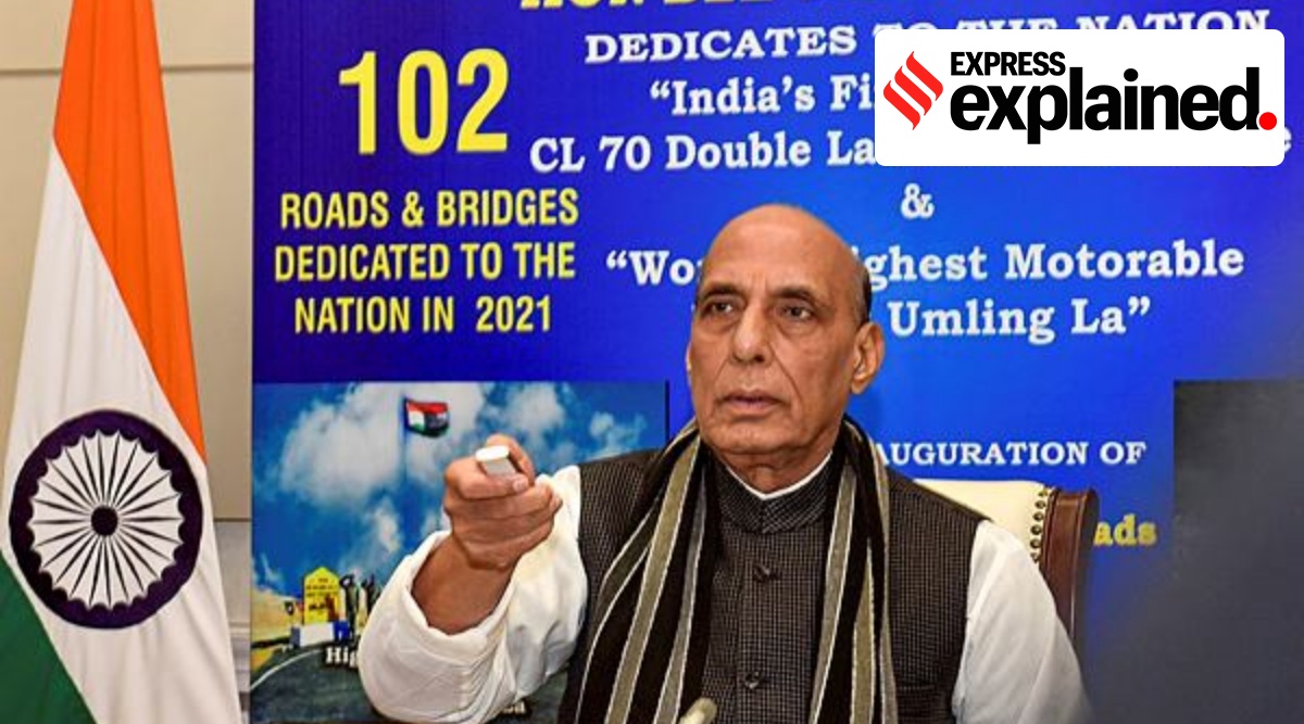 Union Defence Minister Rajnath Singh dedicates to the nation 102 roads and bridges, made by Border Road Organisation, at South Block, New Delhi, Tuesday, Dec. 28, 2021. (PTI Photo)