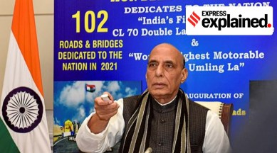 Union Defence Minister Rajnath Singh dedicates to the nation 102 roads and bridges, made by Border Road Organisation, at South Block, New Delhi, Tuesday, Dec. 28, 2021. (PTI Photo)