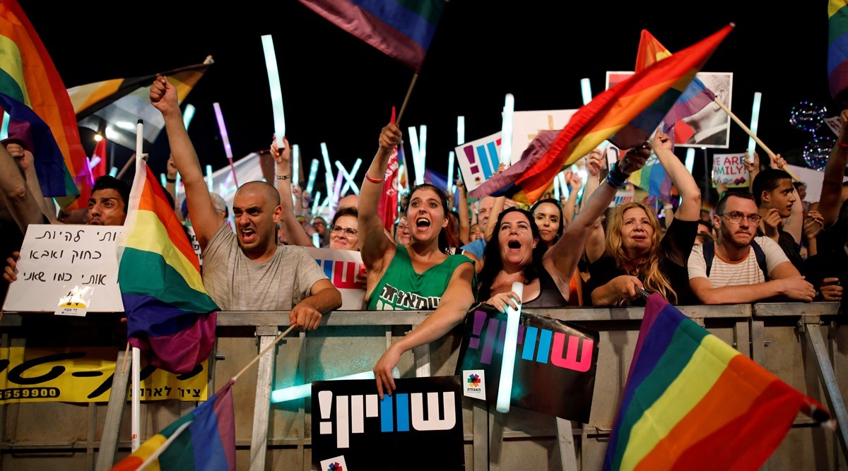 Protesters take part in a LGBT community members protest against discriminatory surrogate bill in Rabin Square in Tel Aviv, Israel, July 22, 2018. (Reuters)
