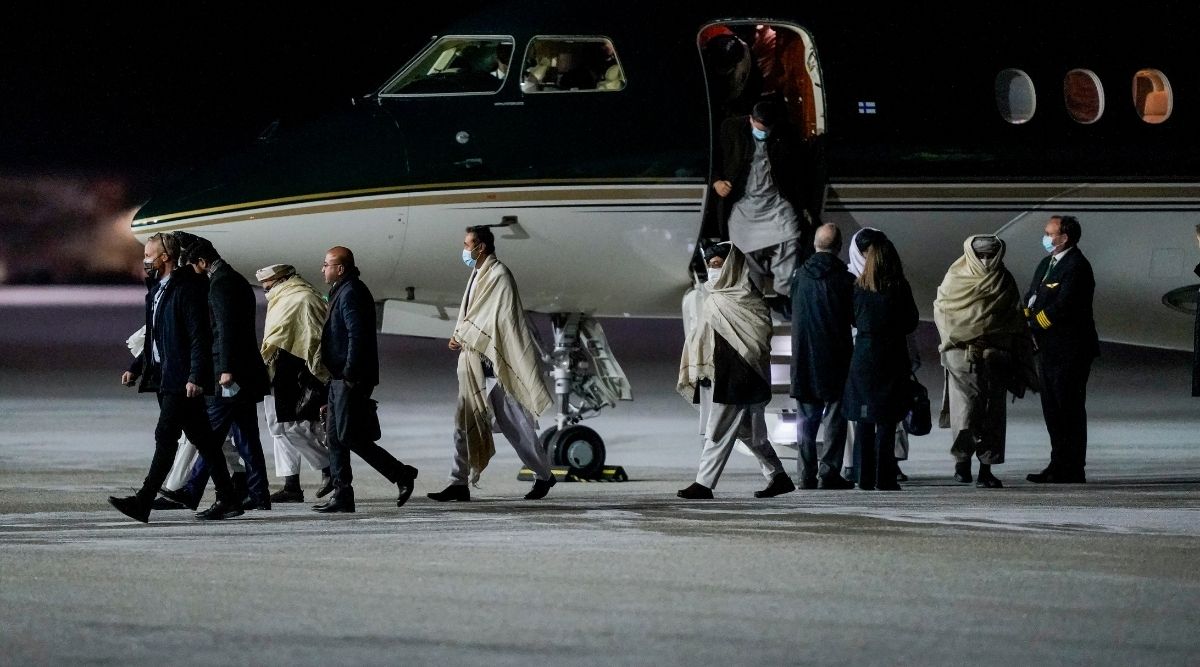 Representatives of the Taliban arrive in Gardermoen, Norway, Saturday, Jan. 22, 2022. A Taliban delegation has traveled to Norway for talks. (Terje Bendiksby/NTB Scanpix via AP)