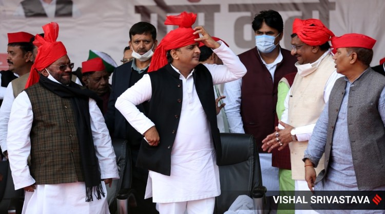Samajwadi Party president Akhilesh Yadav at the party head office in Lucknow.