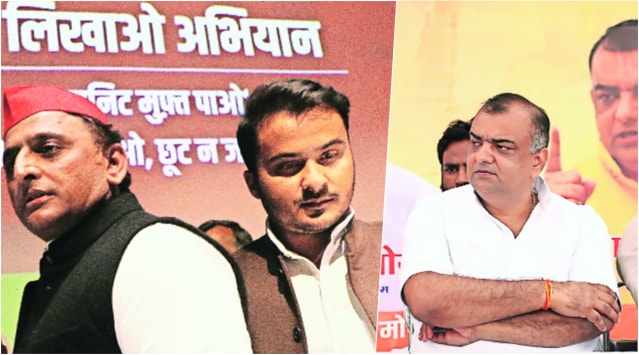 Abdullah Azam Khan with Akhilesh Yadav (on left) and BJP candidate for Rampur Sadar, Akash Saxena