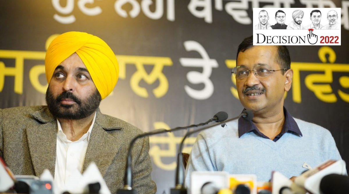 Delhi CM Arvind Kejriwal with Punjab AAP chief Bhagwant Maan, addresses the media in Jalandhar, Saturday. (Express Photo)