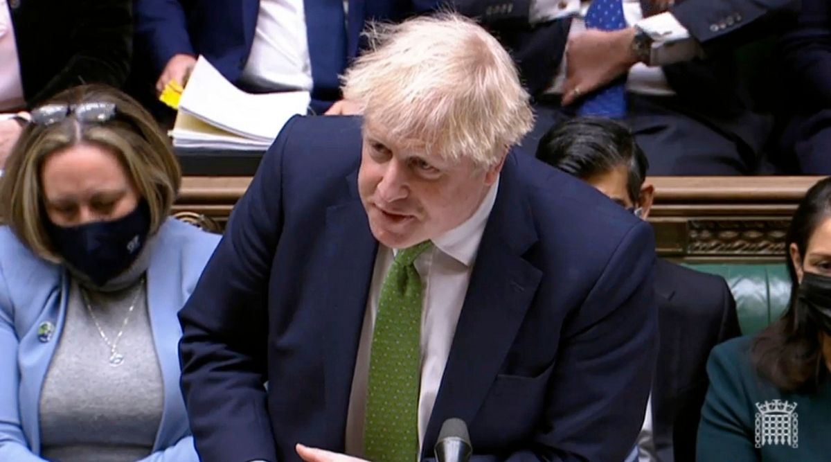Britain's Prime Minister Boris Johnson speaks during Prime Minister's Questions in the House of Commons, London, Wednesday. (AP)