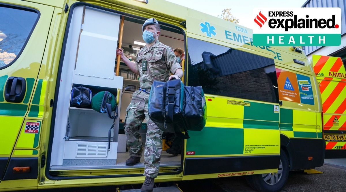Military personnel supplement the NHS during staffing shortages resulting from increased isolation due to the Omicron, in Bracknell, England, Wednesday, Jan. 12, 2022. (Steve Parsons PA via AP)

