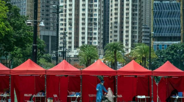 A coronavirus testing site in Hong Kong’s Victoria Park, May 9, 2021.  (Lam Yik Fei/The New York Times)