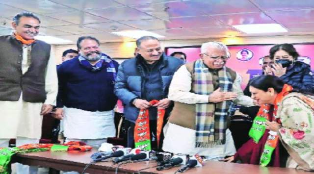 Though Harpreet Babla joined the BJP, sources said that she may not be the mayor candidate in the first year. (Express Photo by Kamleshwar Singh) 