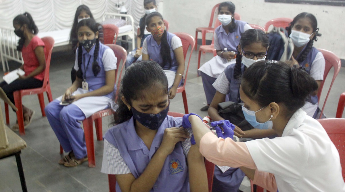 Vaccination drive at school near Gyan Sadhana college in Thane | Express photo by Deepak Joshi