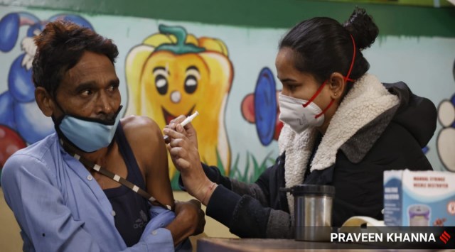 A beneficiary receives a dose of the Covid-19 vaccine in New Delhi (Express Photo)