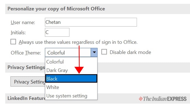 changing microsoft word dark mode