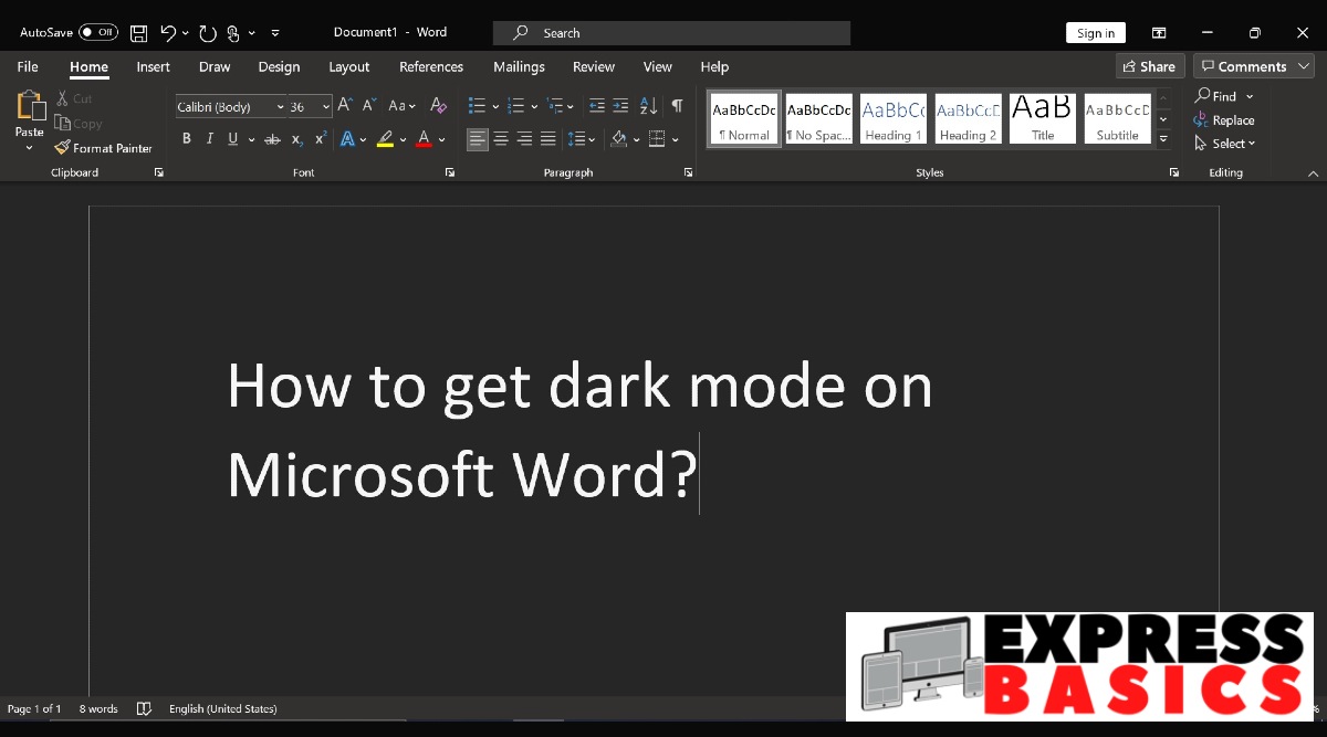 Microsoft Word, Dark Mode on Microsoft Word, Microsoft Word dark theme, Microsoft word black theme,