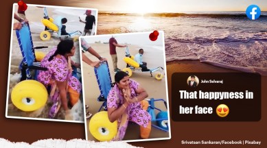 differently abled friendly beach, Marina beach, Chennai, Tamil Nadu, differently abled, social media viral, indian express