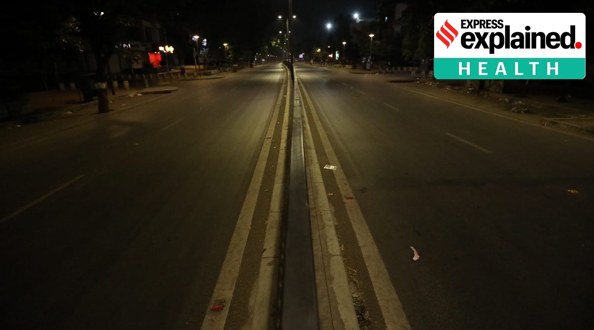 Roads in Ahmedabad remained deserted owing to Covid-19 restrictions on New Year celebrations. (Express Photo by Nirmal Harindran)