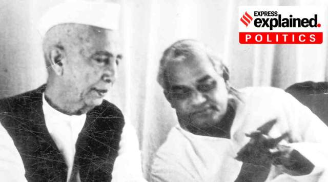 Charan Singh with Atal Bihari Vajpayee in 1983. (Express Archive)