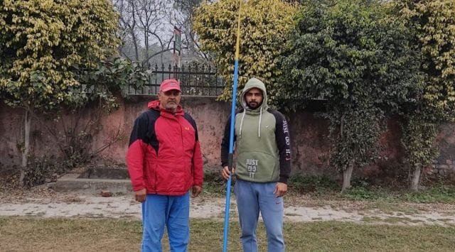 Javelin thrower Vikrant Malik, with his father and coach Rajender. (Express Photo)