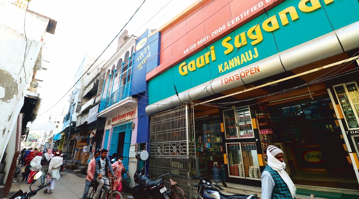 The Bada Bazaar, heart of Kannauj’s perfume market. (Express Photo by Vishal Srivastav )