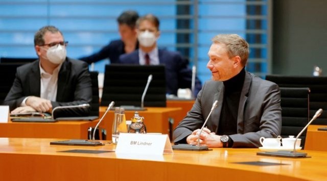 German Finance Minister Christian Lindner sits inside the German Federal Chancellery for a one-day confinement meeting in Berlin. (Reuters/File)
