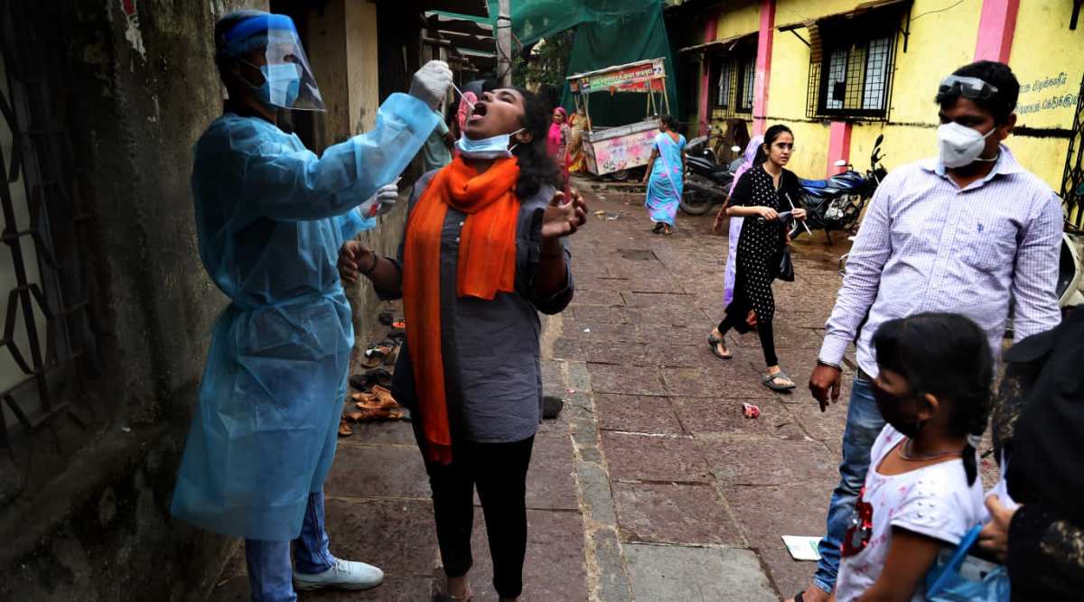 A covid-19 test being conducted in Mumbai. (Amit Chakravarthy)