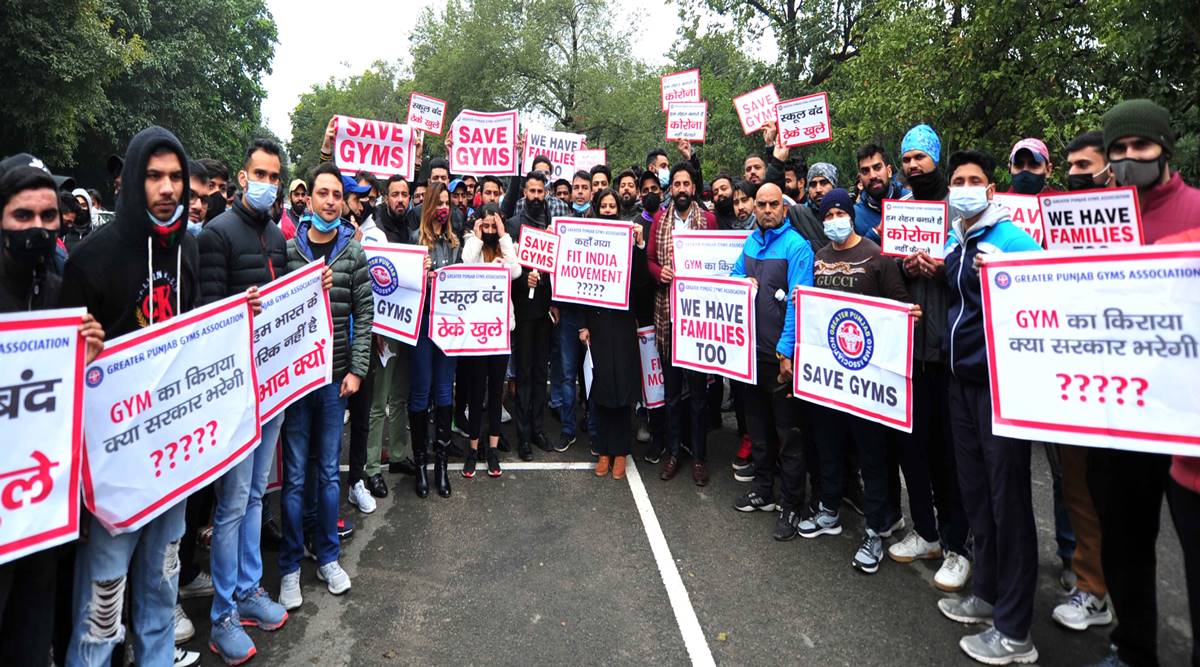 Chandigarh, Chandigarh covid, covid restrictions, Chandigarh protest, gym owners protest, Chandigarh gym, indian express