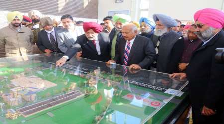 Local Body Minister Brahm Mohindra and MLA Balbir Sidhu at Shinhpur, Kharar on Friday. (Express Photo by Jasbir Malhi)