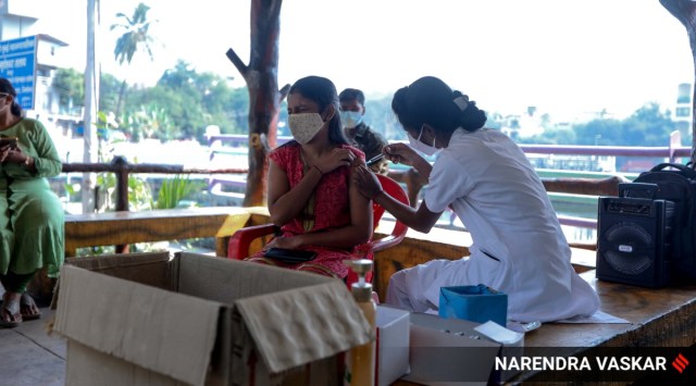 Vaccination drive in Belapur village in Navi Mumbai. (Express Photo: Narendra Vaskar)