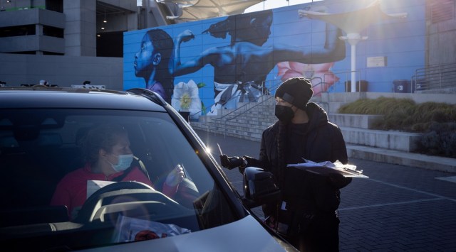 A coronavirus drive-through testing site in Atlanta on Jan. 26, 2022. (Dustin Chambers/The New York Times)