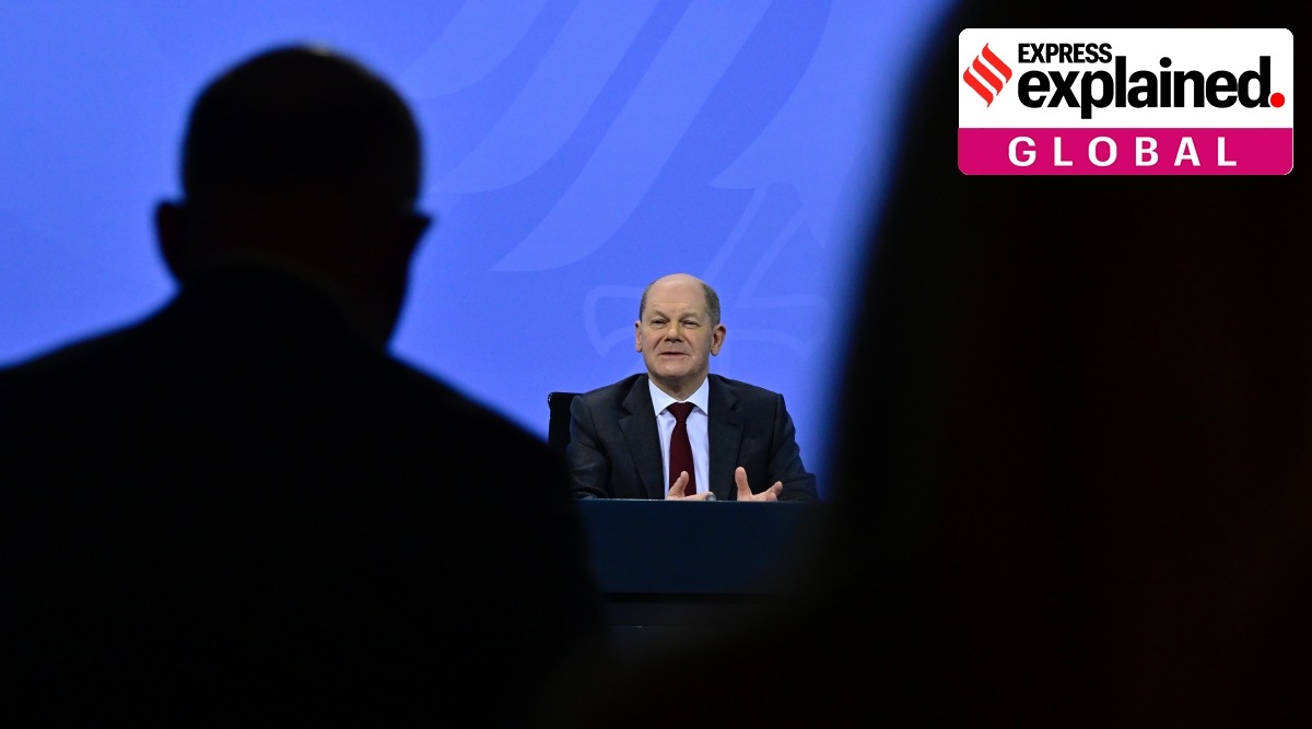 German Chancellor Olaf Scholz addresses a press conference in Berlin on Friday Jan. 7, 2022. (John MacDougall/Pool via AP)


