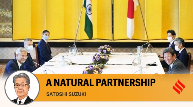 Foreign Minister Subrahmanyam Jaishankar, left, and his Japanese counterpart Toshimitsu Motegi, right, smile at the start of their luncheon meeting at the Iikura Guest House in Tokyo, Japan. (AP Photo/File)