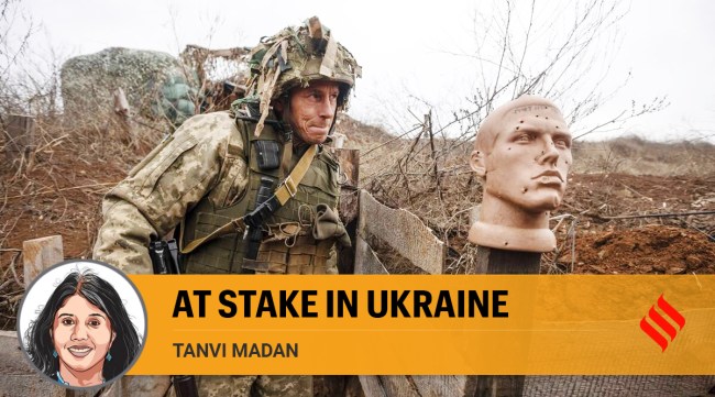 A Ukrainian soldier walks in a trench at the line of separation from pro-Russian rebels, in the Donetsk region, Ukraine Jan 9, 2022. (AP)