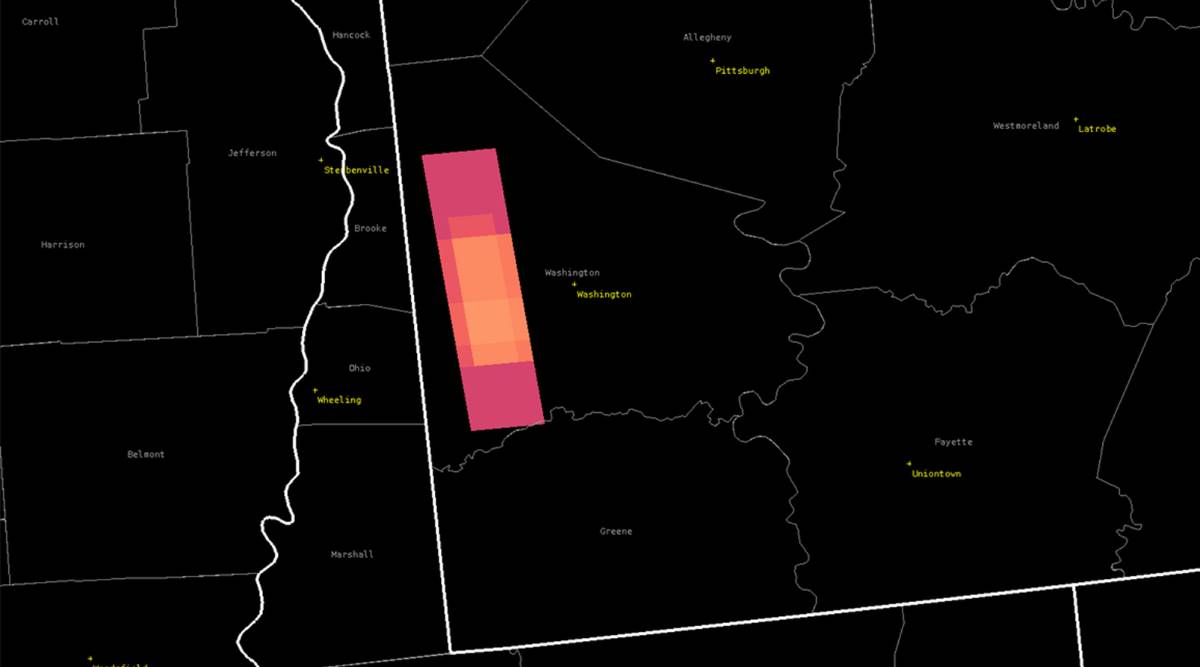In an image provided by the National Weather Service shows the detection of a flash that was not associated with lightning over southwestern Pennsylvania on Saturday, Jan. 1, 2022. (National Weather Service via The New York Times)