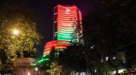 Mumbai: Bombay Stock Exchange building, illuminated with tricolour lights ahead of the Republic Day, in Mumbai, Monday, Jan. 24, 2022. (PTI Photo)