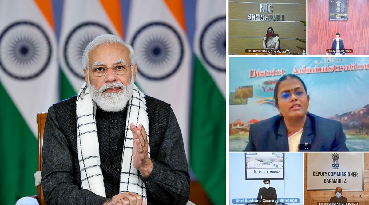 Prime Minister Narendra Modi interacts with the DMs of various districts on the implementation of key government schemes, through video conferencing, in New Delhi, Saturday, January 22, 2022. (PTI Photo)