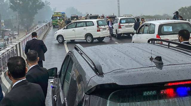 The Prime Minister’s convoy held up in Punjab’s Ferozepur district on Wednesday. (PTI)