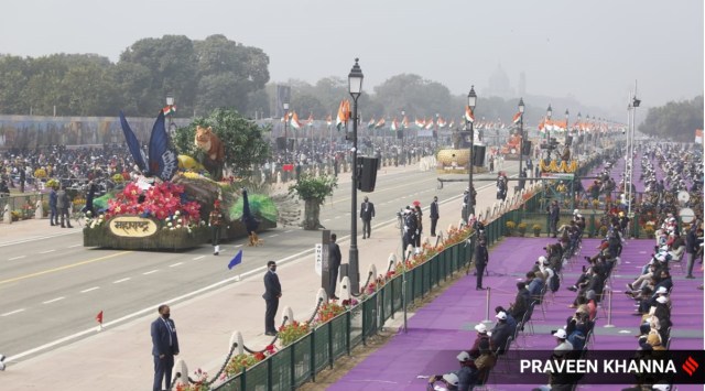 Tableaux of different states on display during the Republic Day parade in New Delhi on Wednesday. (Express Photo: Praveen Khanna) 