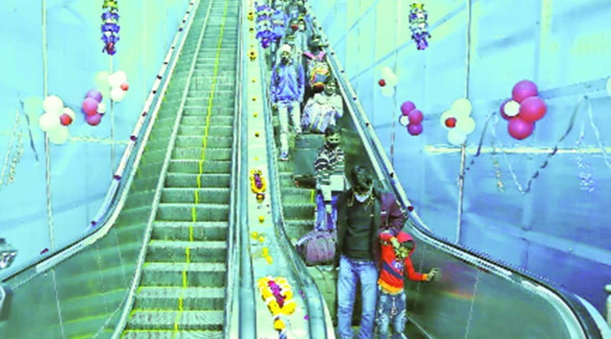 Escalators installed at Rajkot railway station. (Express Photo)