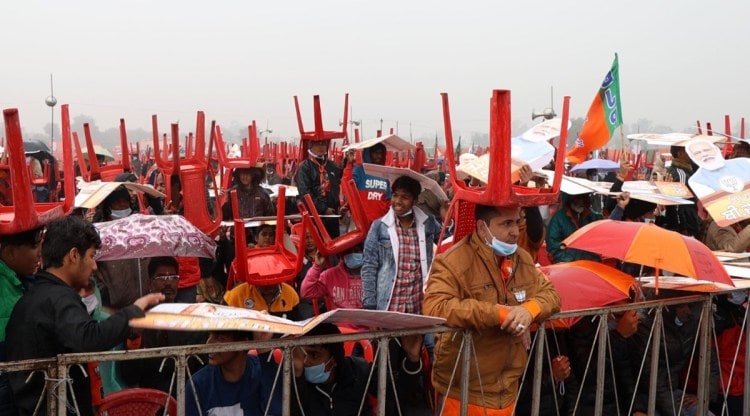 PM Modi's address at the Ferozepur rally was cancelled as protesting farmers, blocked the highway to the venue. (Express Photo by Gurmeet Singh )