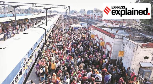Ravidassiyas prepare to board a train from Jalandhar to Varanasi in 2020, an annual trip organised by Dera Sachkhand Ballan on Guru Ravidas Jayanti. (Express photo by Anju Agnihotri Chaba)