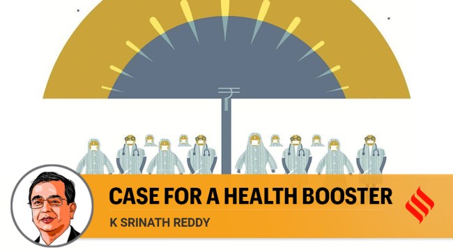 After decades of low government expenditure on health, the Covid pandemic created a societal consensus on the need to strengthen our health system. (Illustration: C R Sasikumar)