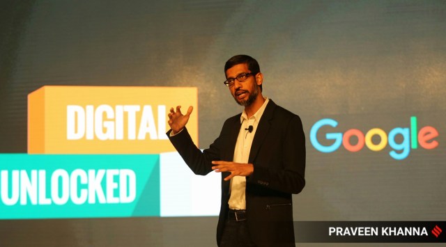 Google CEO Sundar Pichai at an event in Delhi. (Express file photo by Praveen Khanna)