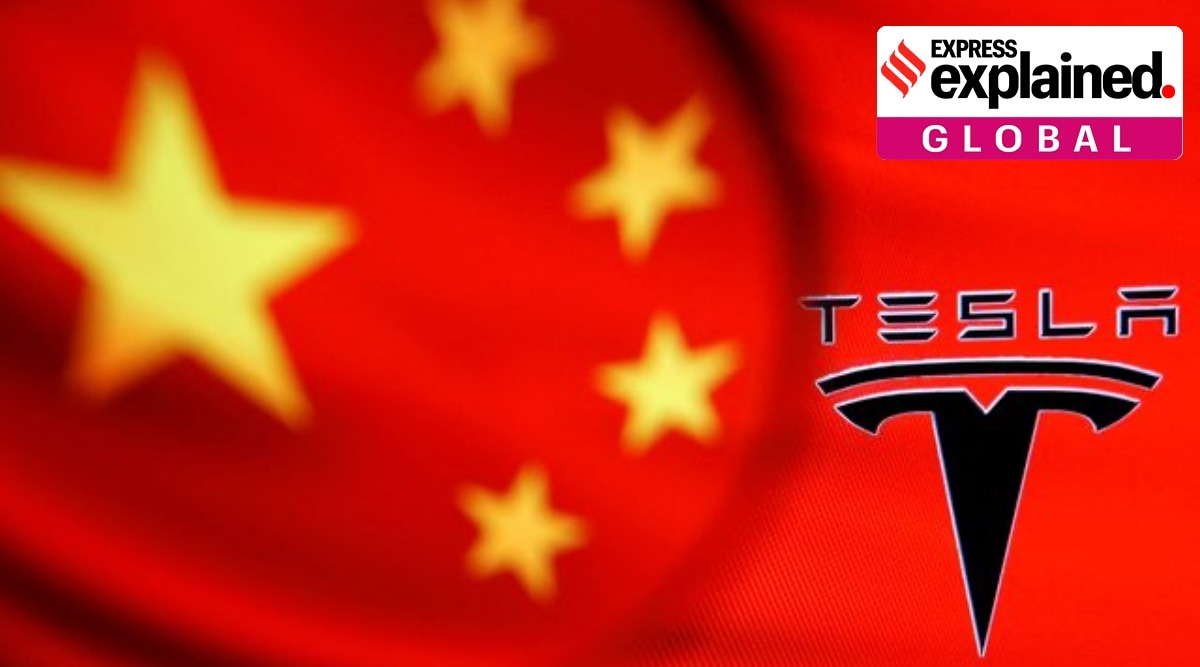 Chinese flag and Tesla logo seen in this illustration. (Reuters Illustration: Dado Ruvic)