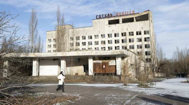 A derelict building in Pripyat, Ukraine, which was abandoned the day after the 1986 Chernobyl disaster, Jan. 8, 2022. (Tyler Hicks/The New York Times)