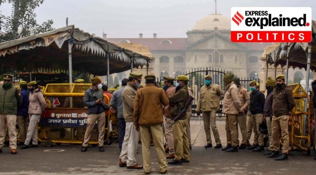 Policemen outside the Allahabad High Court in Prayagraj, Tuesday, Jan. 11, 2022. (PTI Photo/File)
