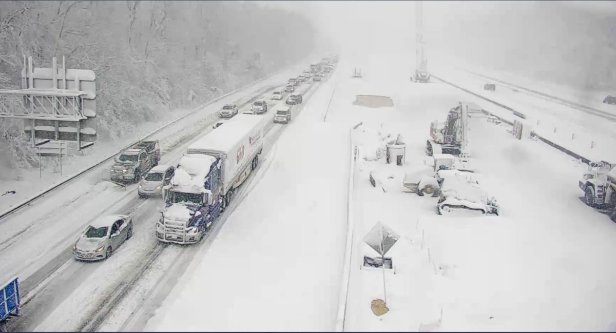 Drivers stuck on Interstate 95 near Fredericksburg, Va., on Monday, Jan. 3, 2022, after a snowstorm. (Virginia Department of Transportation via The New York Times) -