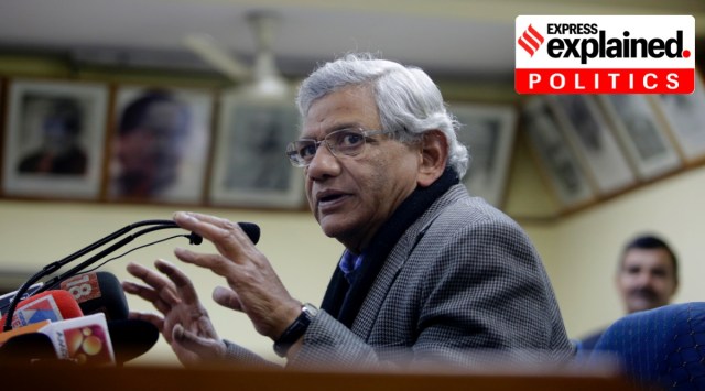 Sitaram Yechury addresses a press conference in New Delhi. (Express Photo/Praveen Khanna, File)
