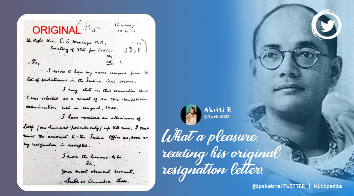 Subhash Chandra Bose resignation letter, Netaji resignation letter from Indian civil service, Bose Indian Civil Service Resignation, Indian Express