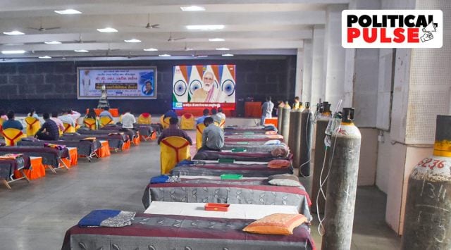 The newly inaugurated Covid-19 isolation centre having 100 beds with oxygen facility at SMC community hall in Surat, Friday, January 21, 2022. Gujarat BJP President C.R. Paatil inaugurated the isolation centre. (PTI Photo)