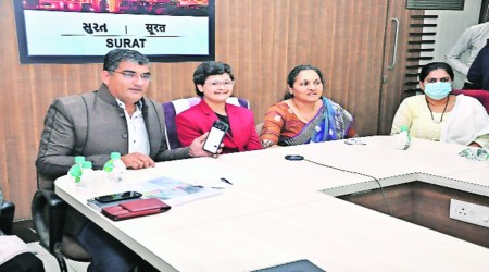 Avni Zanzarukia (in red) at the Bal Puraskar award function held virtually in Surat on Monday. Hanif Malek