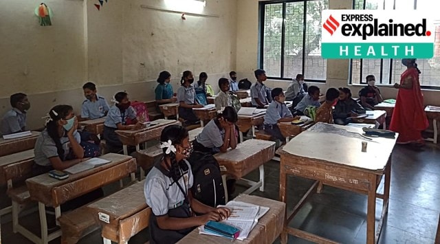 School reopened in Navi Mumbai on Monday. (Express Photo by Amit Chakravarty)